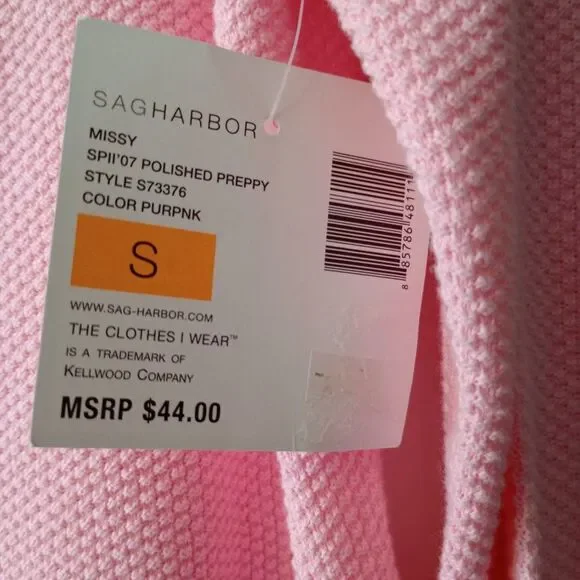 Sag Harbor Pink Sweater w/Flower Shape Buttons Size S - Picture 2 of 5
